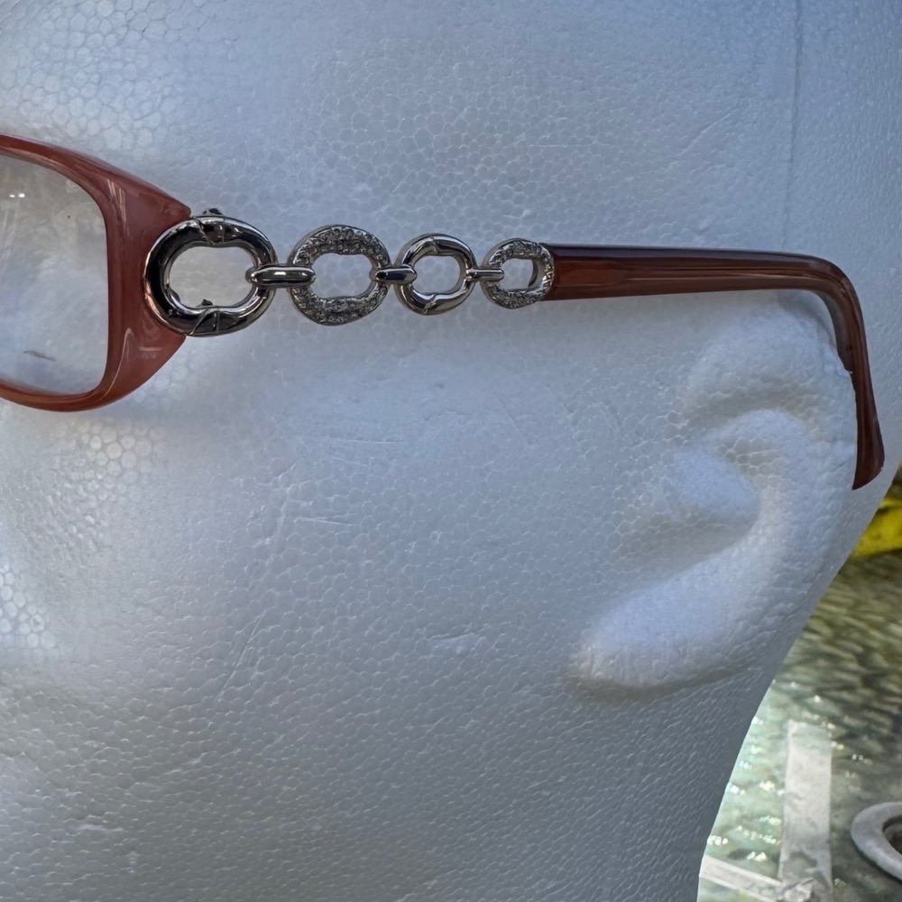 Vintage Peach Rectangular Eyeglass Frames with Rh… - image 2